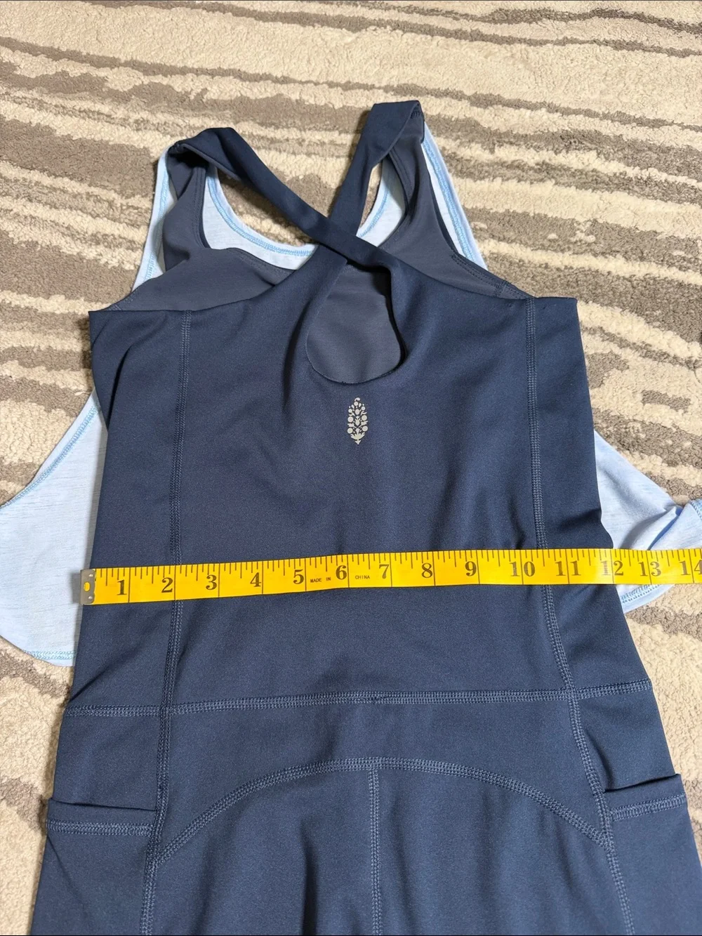 NWOT Free People Navy Blue Athletic Romper with Light Blue Tie